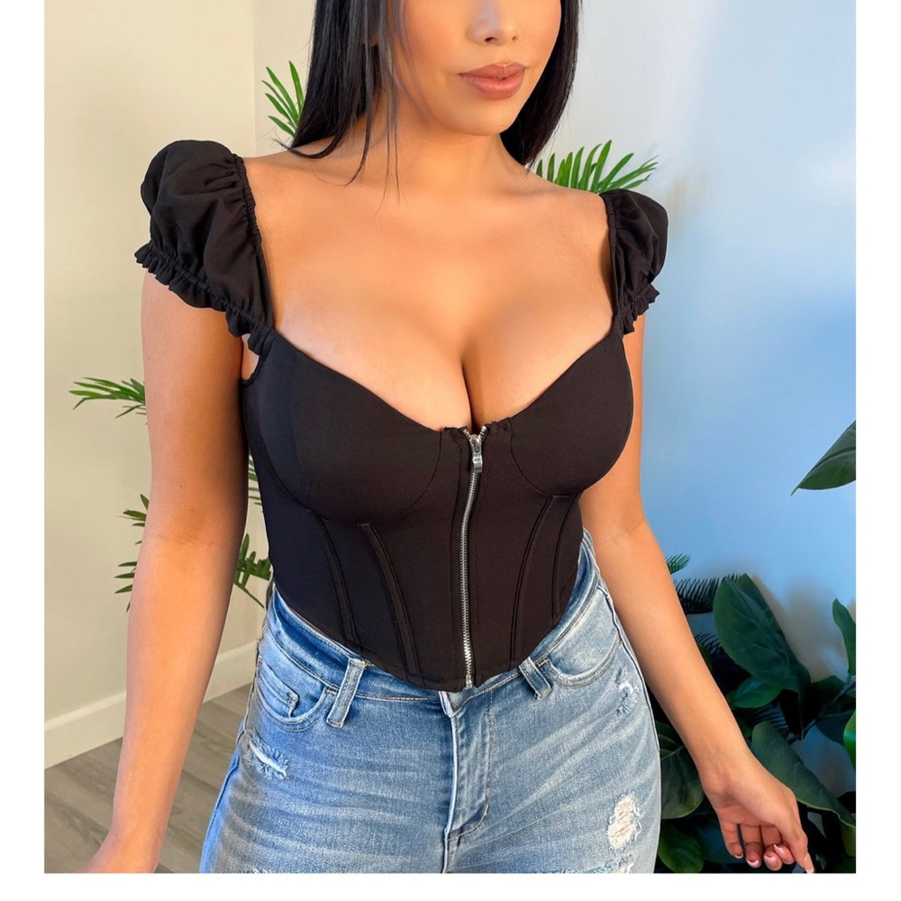 Black corset style zip up top